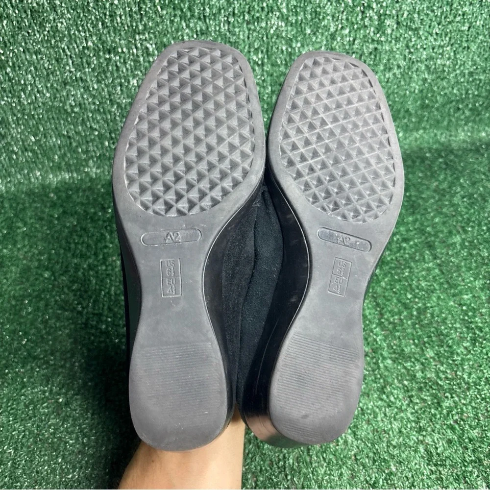 A2 by Aerosoles Womens 6.5 M Black Leather Wedge Loafers‎